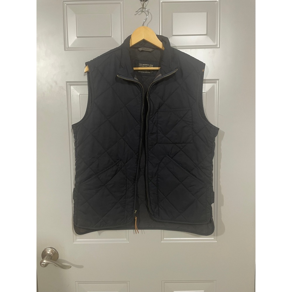 J.Crew Quilted Vest Mens Medium Navy Blue Excellent Diamond Stitch Zip NX-631